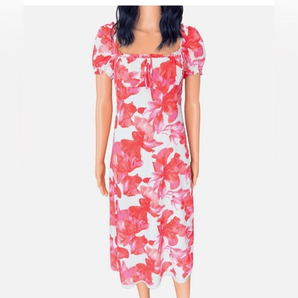 Wayf Orange and White Puff Sleeve Sundress - Picture 2 of 5